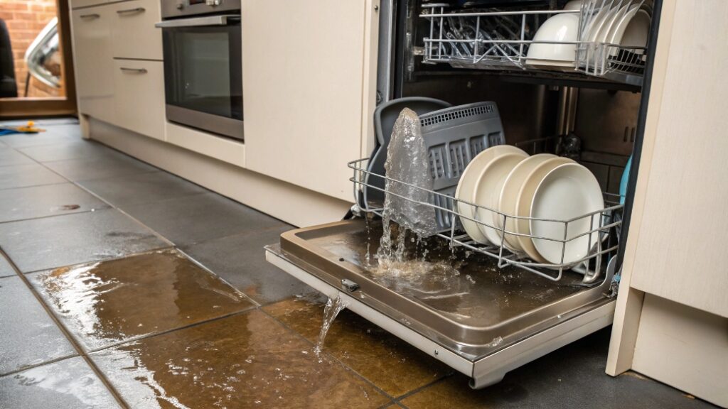 Why is water coming out the front of my dishwasher door